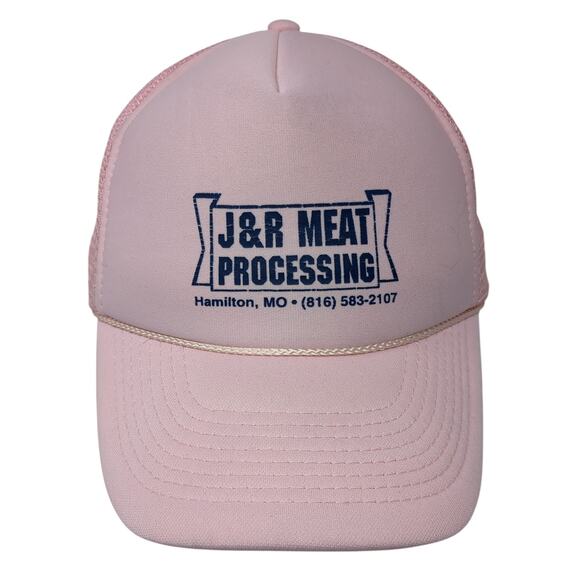 J&R Meat Processing Snapback Rope Trucker Hat Pink One Size Mesh Back - Picture 1 of 9